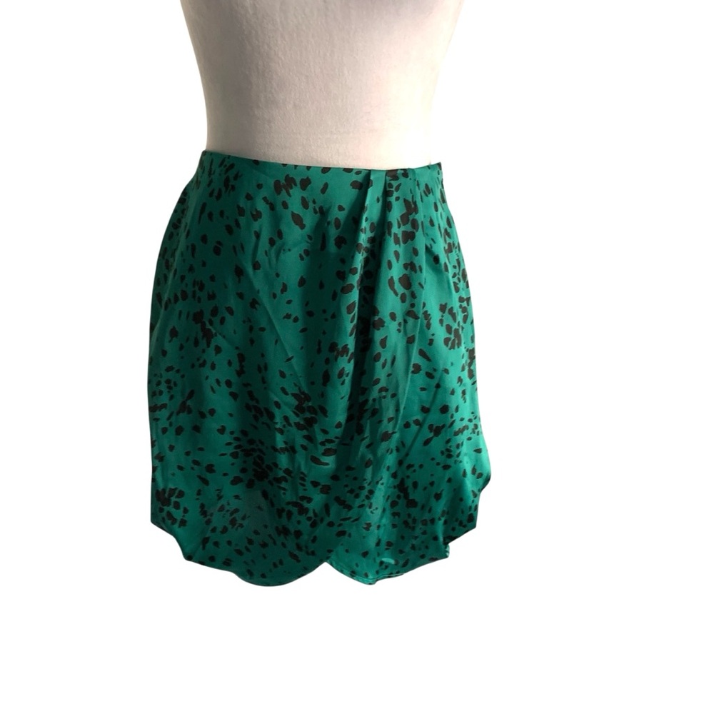 L'Academie Womens Small Spotted Animal Print Teal & Black Satin Tulip Mini Skirt